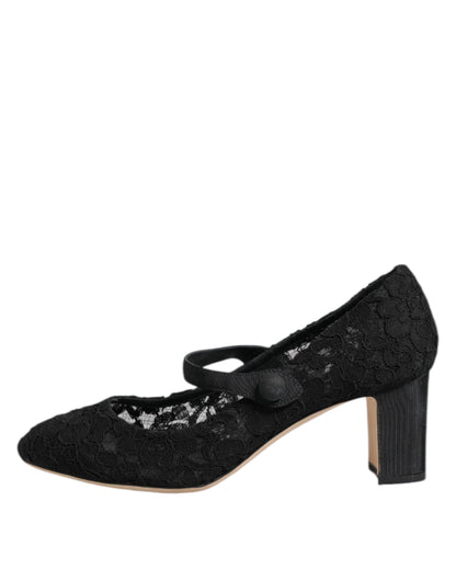 Dolce & Gabbana Black Mary Jane Taormina Lace Pumps Shoes