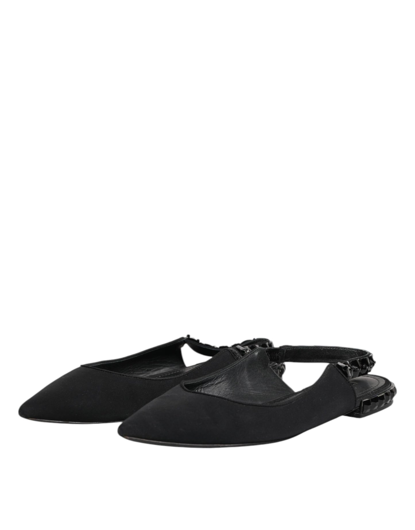Dolce & Gabbana Black Crystal Charmeuse Slingback Shoes