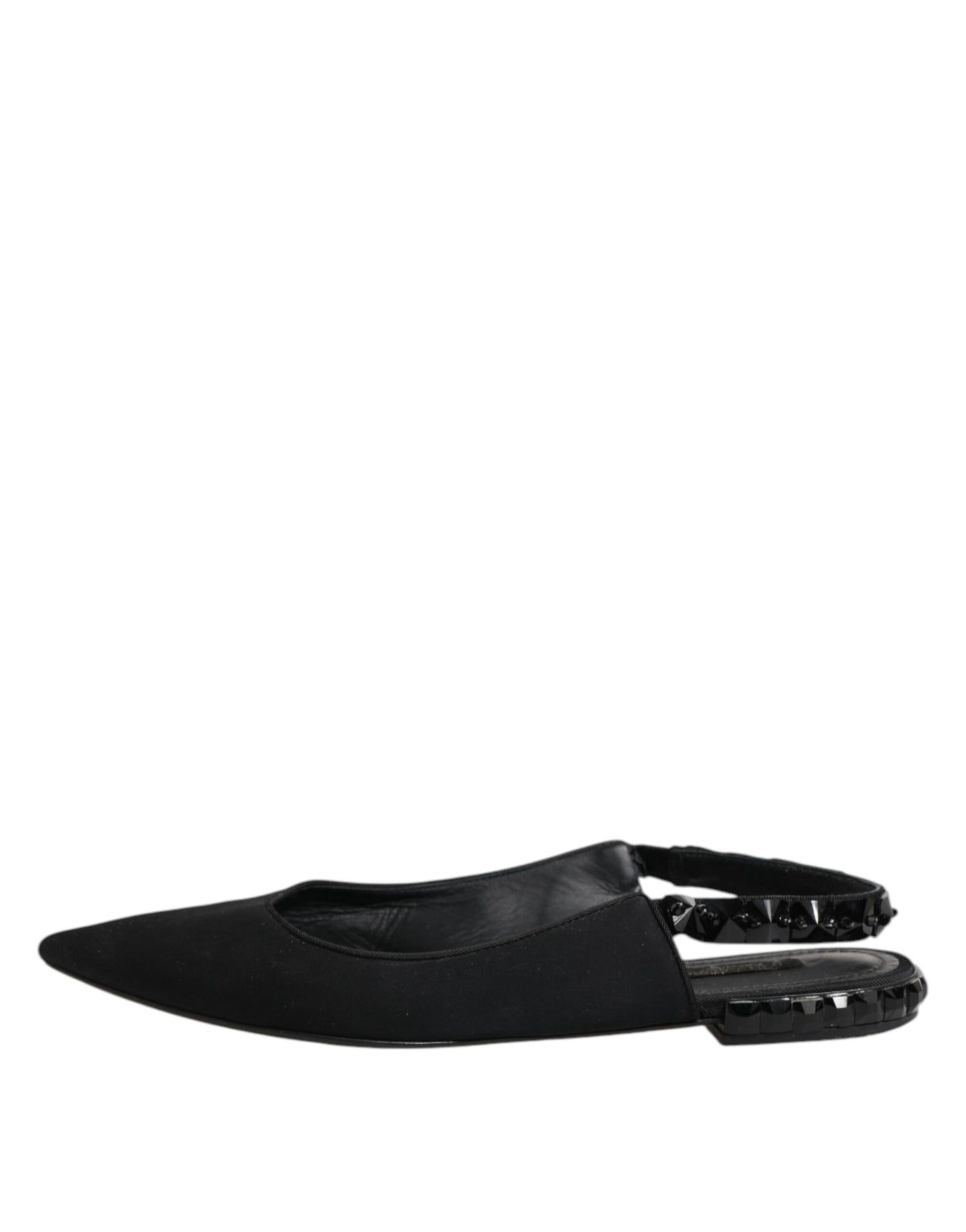 Dolce & Gabbana Black Crystal Charmeuse Slingback Shoes