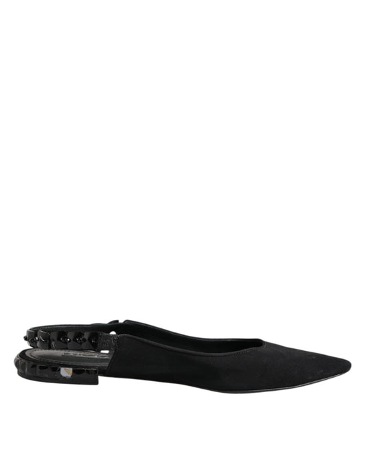 Dolce & Gabbana Black Crystal Charmeuse Slingback Shoes