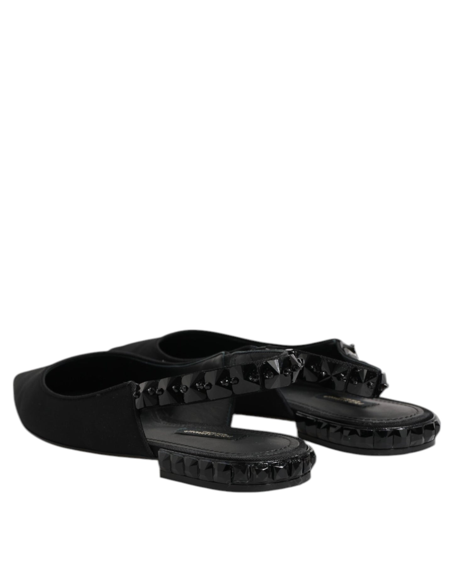 Dolce & Gabbana Black Crystal Charmeuse Slingback Shoes