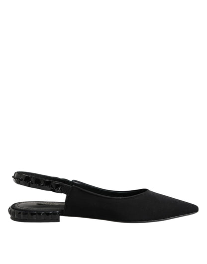 Dolce & Gabbana Black Crystal Charmeuse Slingback Shoes