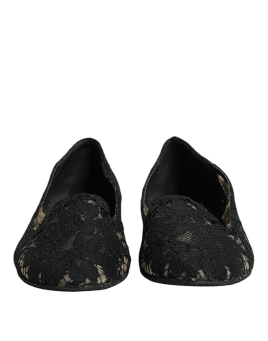 Dolce & Gabbana Black Taormina Lace Slip On Flats Shoes