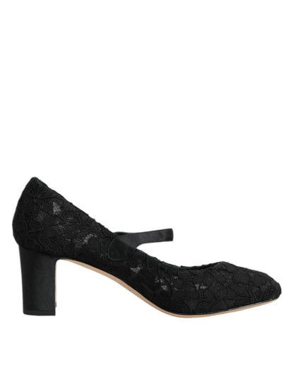 Dolce & Gabbana Black Mary Jane Taormina Lace Pumps Shoes