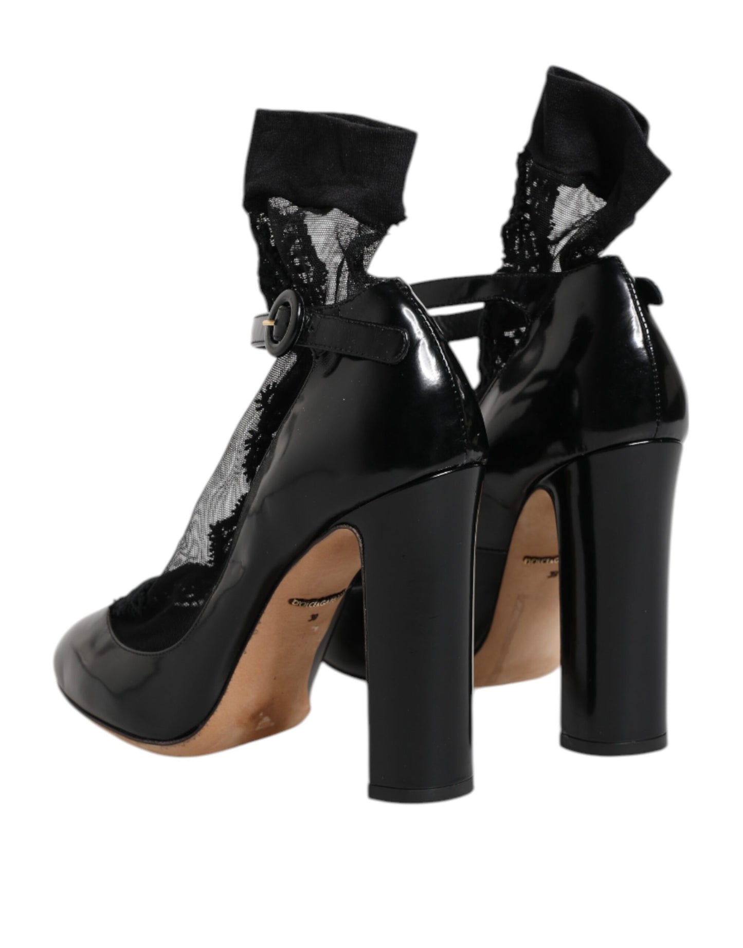 Dolce & Gabbana Black Leather Lace Socks Heels Pumps Shoes