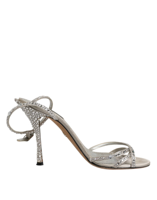 Dolce & Gabbana Silver Strass Ankle Strap KEIRA Sandals Shoes