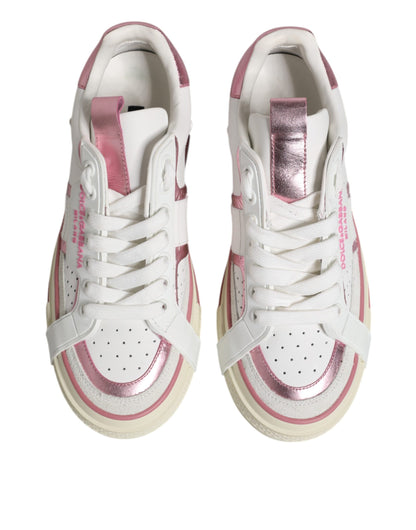 Dolce & Gabbana White Pink Leather Low Top Sneakers Shoes