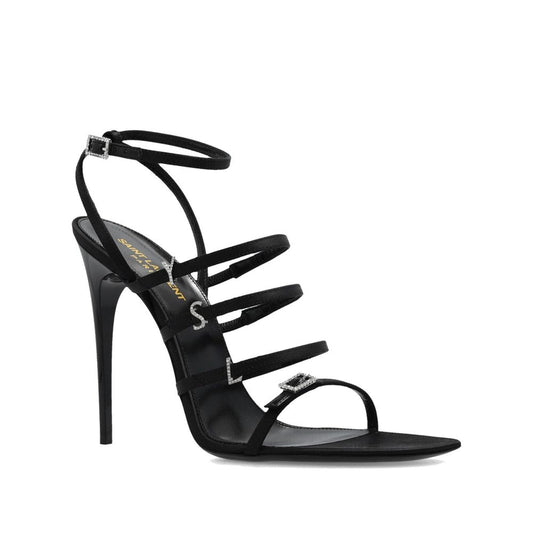 Saint Laurent Black Silk Stiletto Heel Sandals
