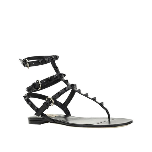 Valentino Garavani Black Calfskin Flat Sandals