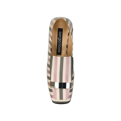 Sergio Rossi White Fabric Slip-On Loafers