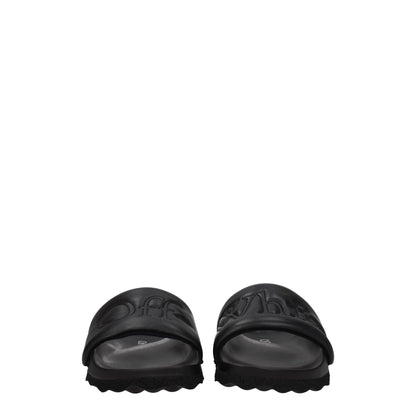 Off-White Black Leather Slippers