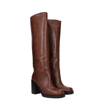 Prada Brown Leather High Heel Boots