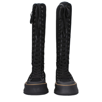 Max Mara Black Fabric Lace-Up Boots