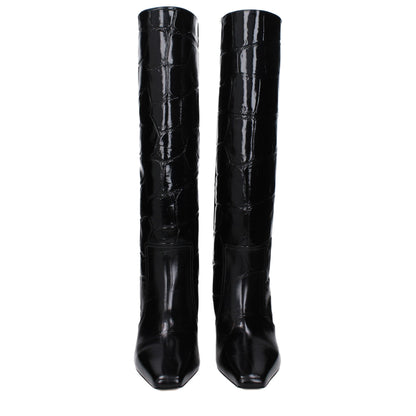 Paris Texas Black Leather High Heel Boots