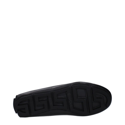 Versace Black Leather Slip-On Loafers
