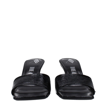 The Attico Black Leather Flat Sandals