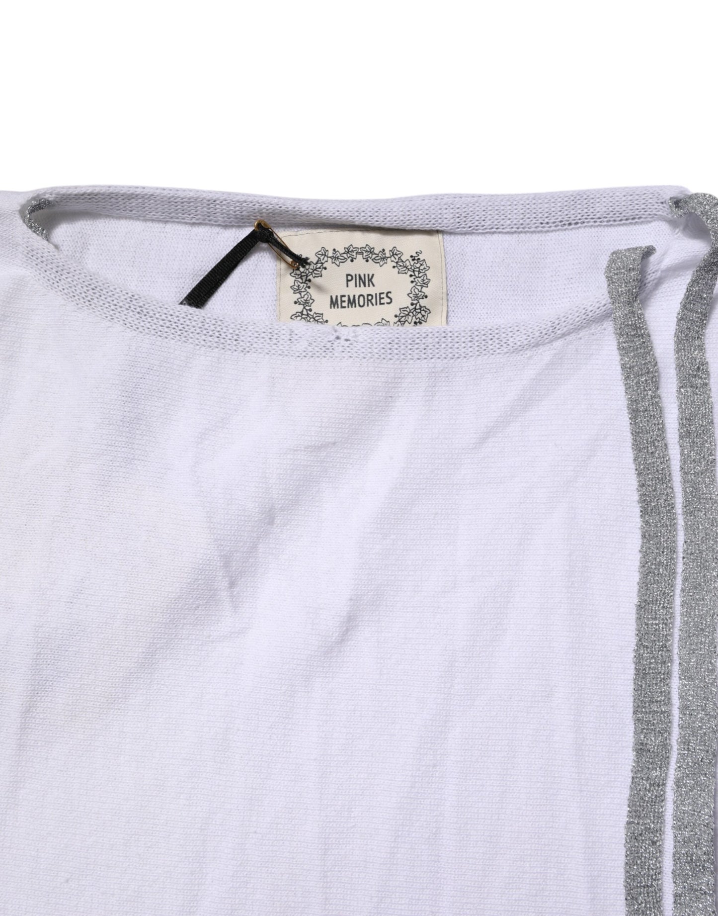 PINK MEMORIES White Cotton Short Sleeves Round Neck Blouse Top