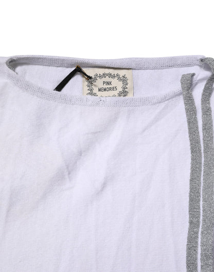 PINK MEMORIES White Cotton Short Sleeves Round Neck Blouse Top