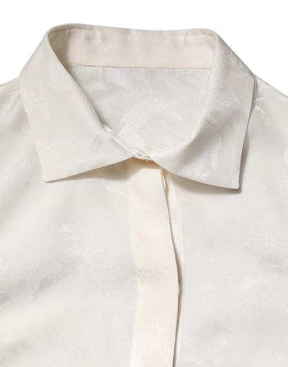 Dolce & Gabbana White Silk Long Sleeves Collared Shirt Top