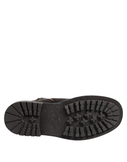 Dolce & Gabbana Dark Brown Leather Lace Up Mid Calf Boots Shoes