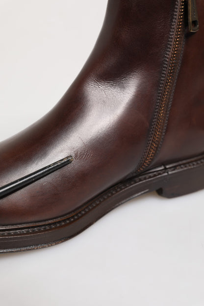 Dolce & Gabbana Brown Chelsea Leather Mid Calf Boots Shoes