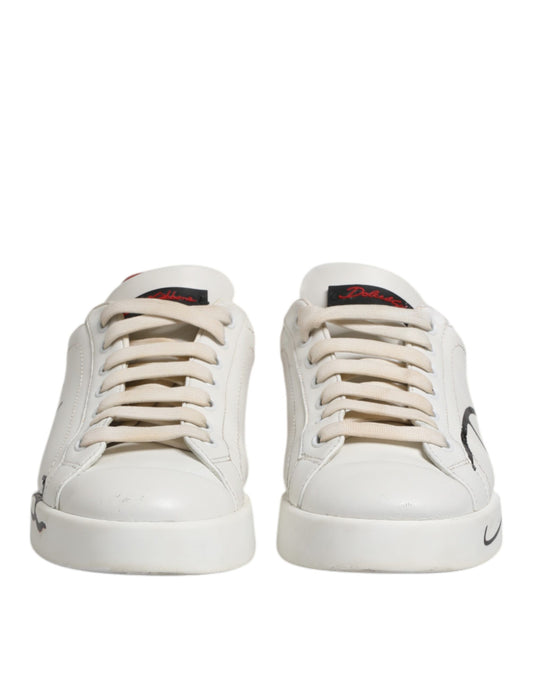 Dolce & Gabbana White Red Leather Logo Low Top Sneakers Shoes