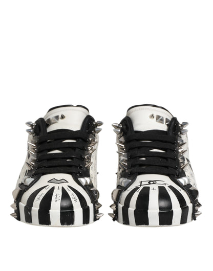 Dolce & Gabbana Black White Studded Low Top Sneakers Shoes