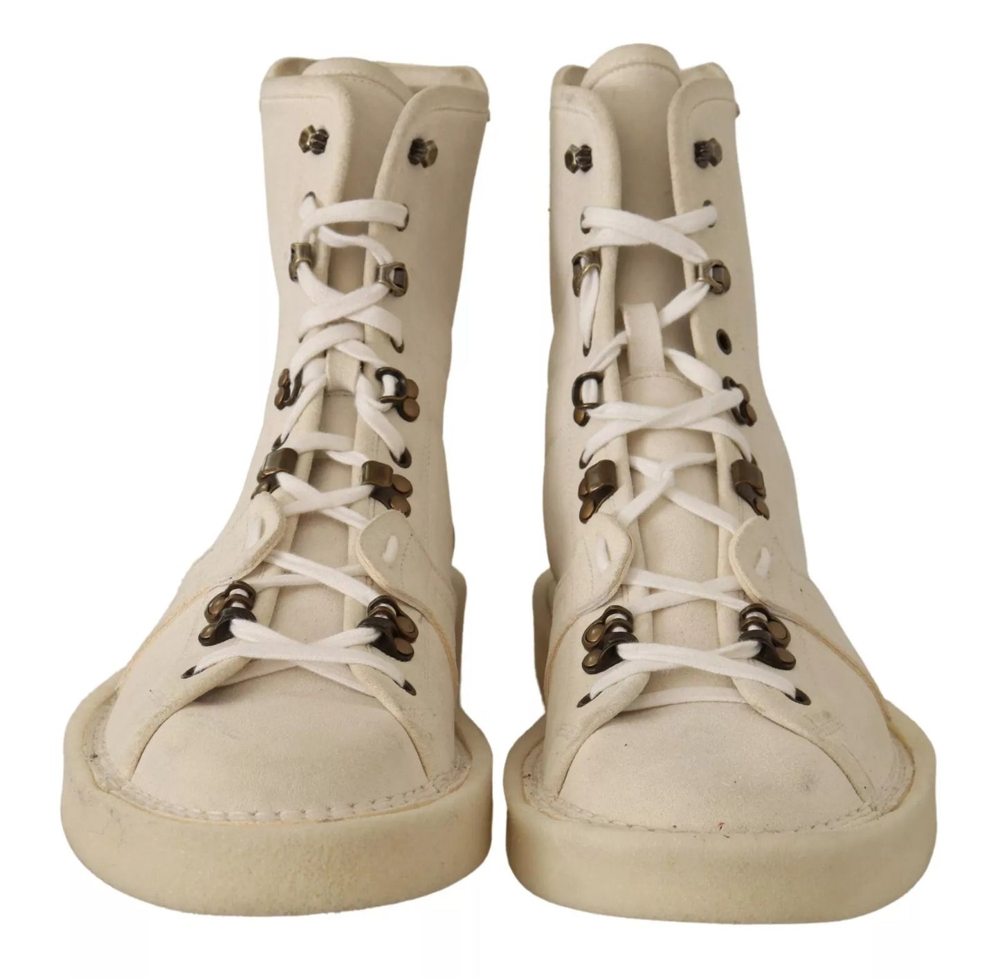 Dolce & Gabbana White Leather Lace Up Mens Boots