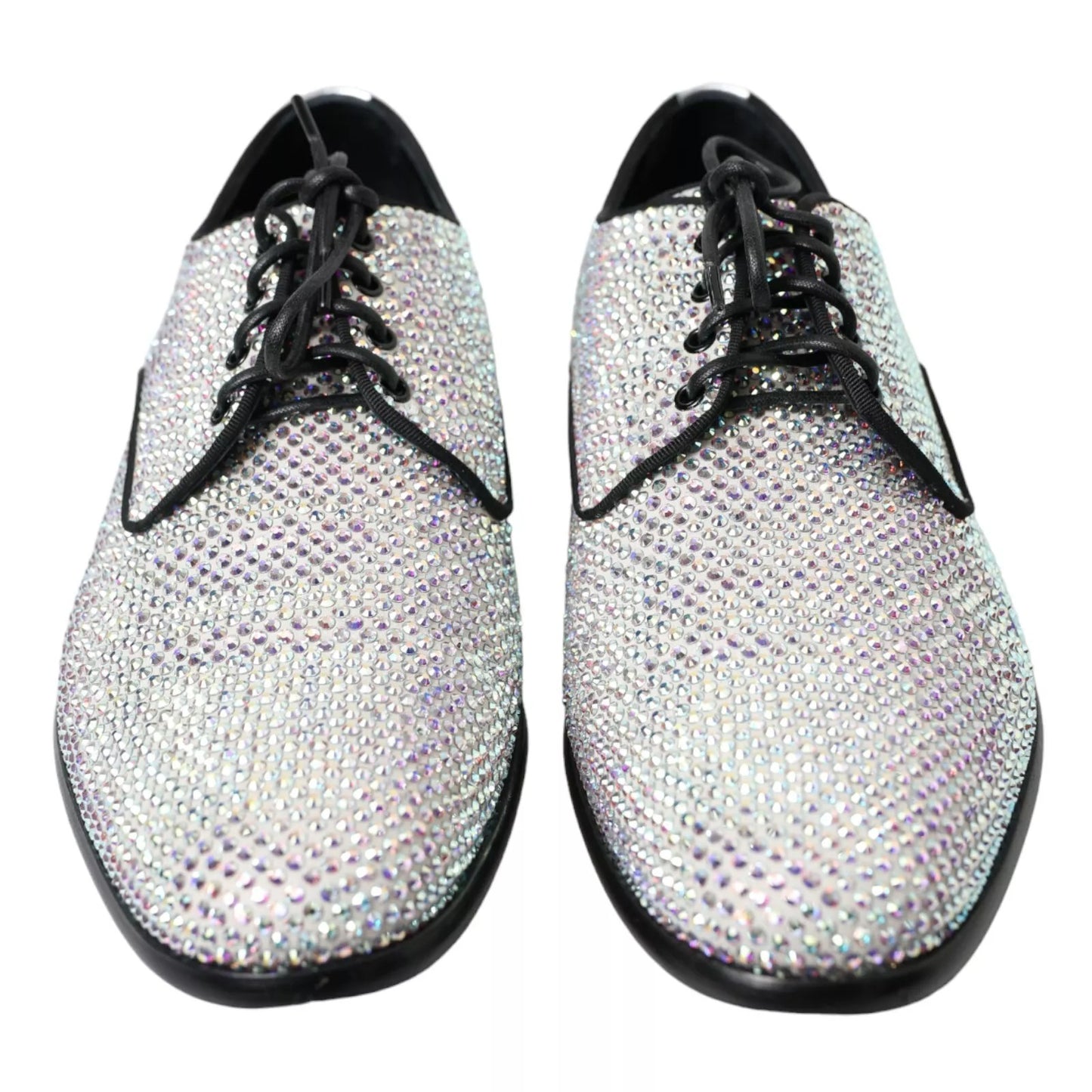 Dolce & Gabbana Silver Leather Rhinestones Derby Shoes