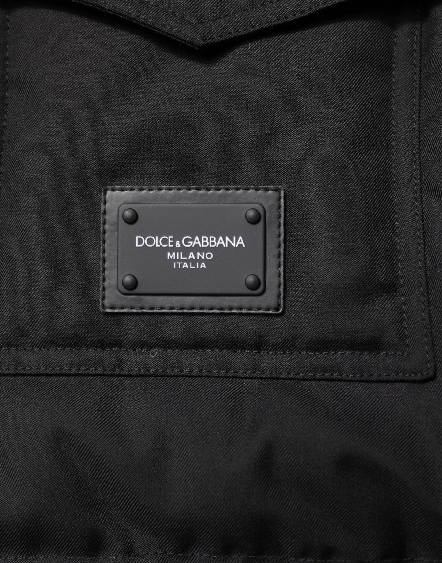 Dolce & Gabbana Black Sleeveless Parka Logo Plaque Jacket