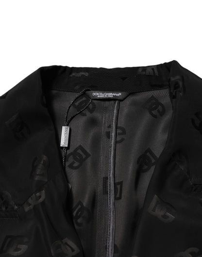 Dolce & Gabbana Black Polyester Logo Monogram Coat Jacket