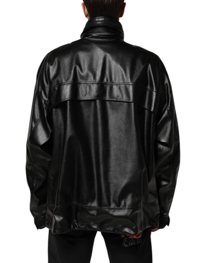 Dolce & Gabbana Black Polyester Logo Plaque Bomber Jacket