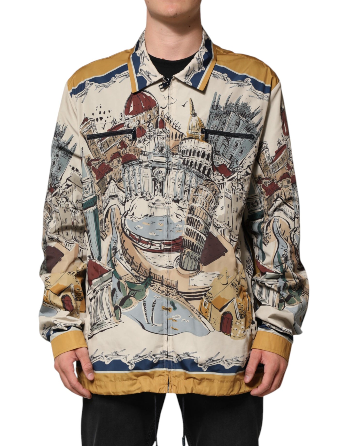 Dolce & Gabbana Multicolor Italian Motif Men Bomber Jacket