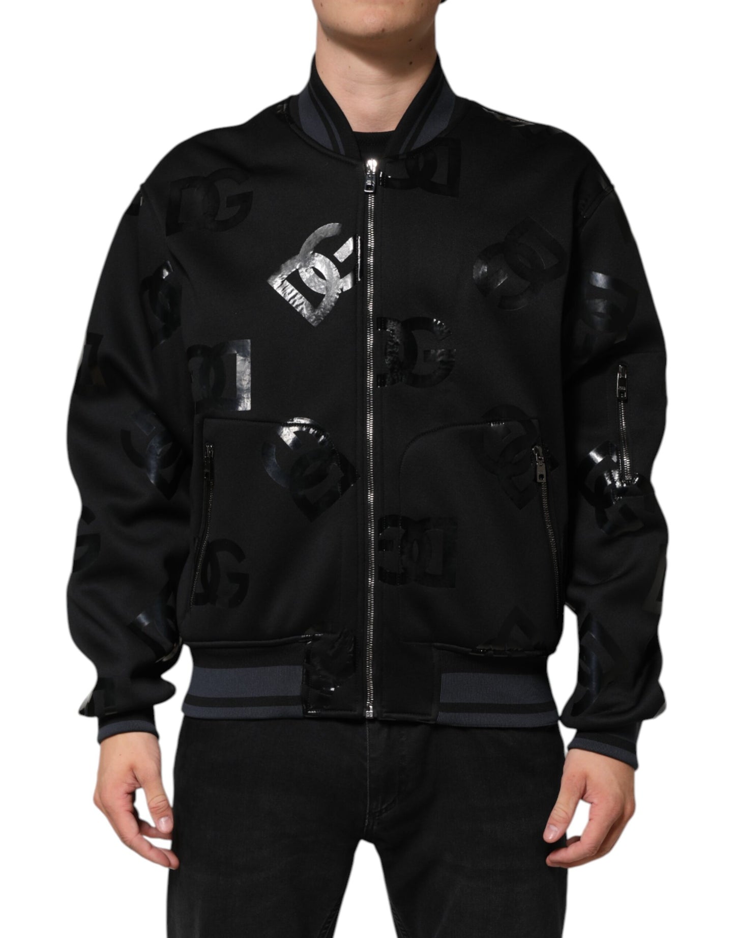 Dolce & Gabbana Black Wool Logo DG Mania Men Bomber Jacket