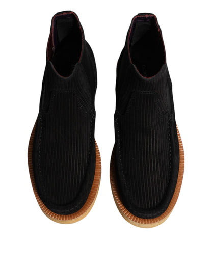 Dolce & Gabbana Black Calf Suede Slip On Ankle Boots Shoes