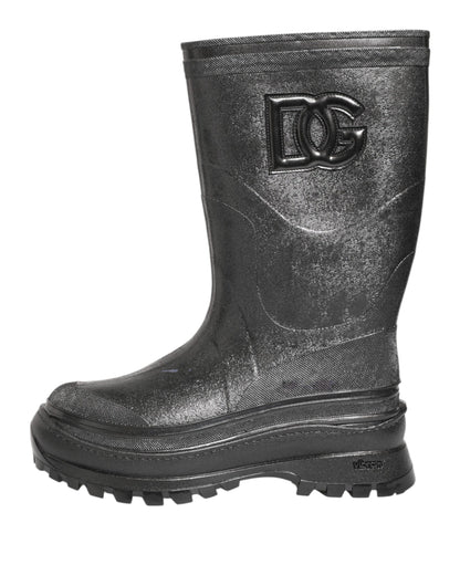 Dolce & Gabbana Metallic Gray Pull On Rain Boots Shoes