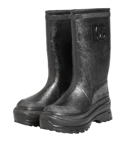 Dolce & Gabbana Metallic Black Pull On Rain Boots Shoes