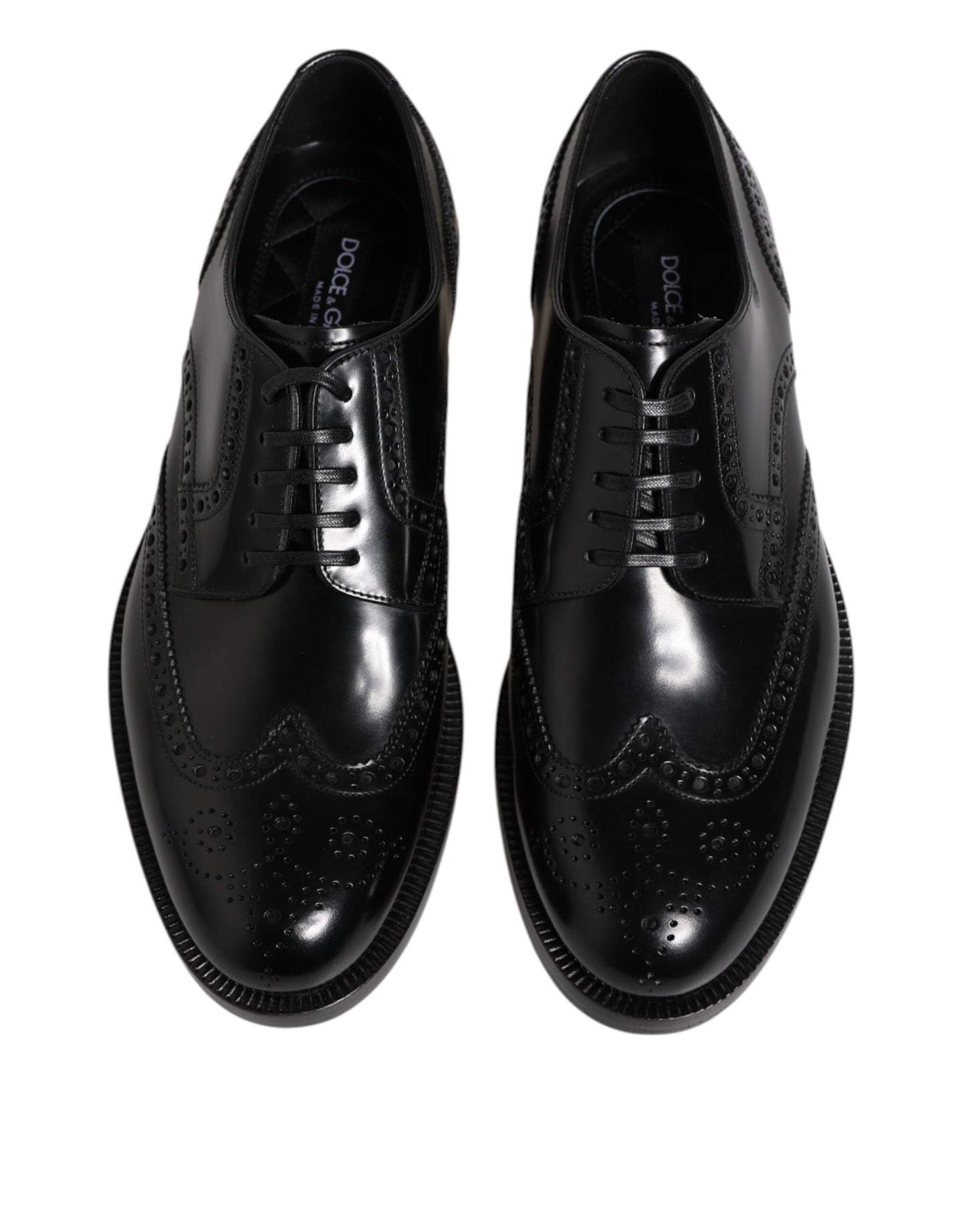 Dolce & Gabbana Black Leather Derby Wingtip Formal Shoes