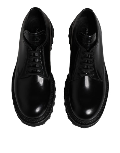 Dolce & Gabbana Black Leather Lace Up Trekking Dress Shoes