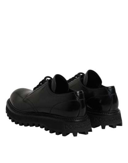Dolce & Gabbana Black Leather Lace Up Trekking Dress Shoes