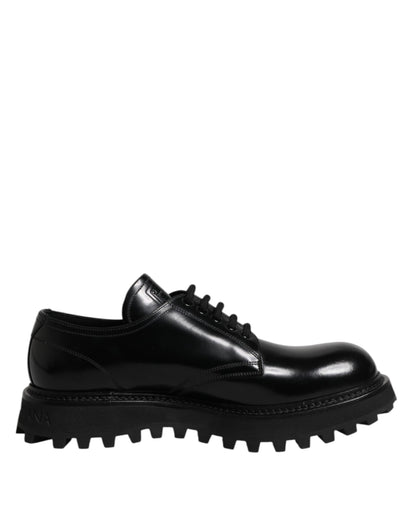 Dolce & Gabbana Black Leather Lace Up Trekking Dress Shoes