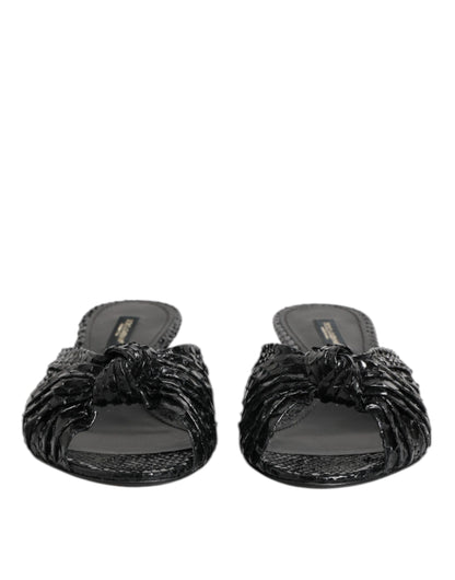 Dolce & Gabbana Black Leather Heels Slides Sandals Shoes