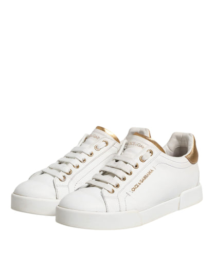 Dolce & Gabbana White Leather Low Top Women Sneakers Shoes