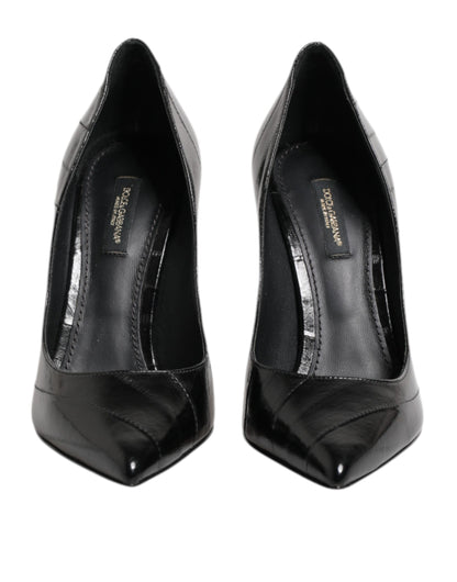 Dolce & Gabbana Black Leather Stiletto High Heels Pumps Shoes