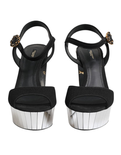 Dolce & Gabbana Black Crystal Ankle Strap Keira Sandal Shoes