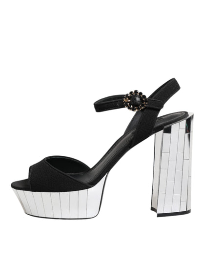Dolce & Gabbana Black Crystal Ankle Strap Keira Sandal Shoes