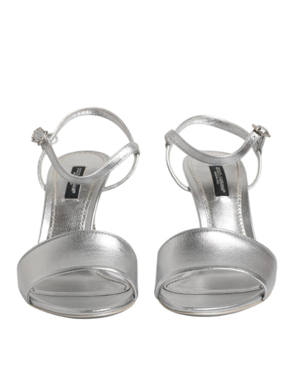Dolce & Gabbana Silver Leather DG Heels Keira Sandals Shoes