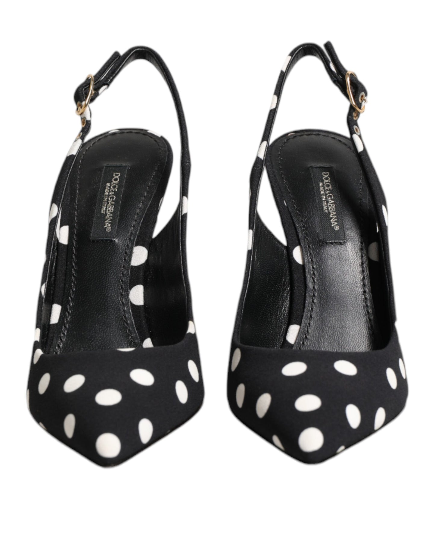 Dolce & Gabbana Black White Dotted Stiletto Slingback Shoes