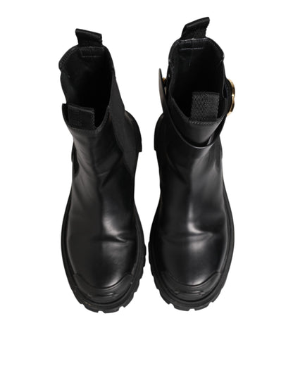 Dolce & Gabbana Black Gold DG Logo Trekking Calf Boots Shoes
