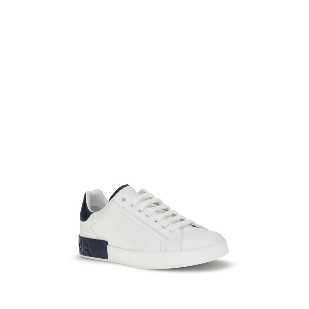 Dolce & Gabbana White Calf Leather Bos Taurus Low Top Sneakers